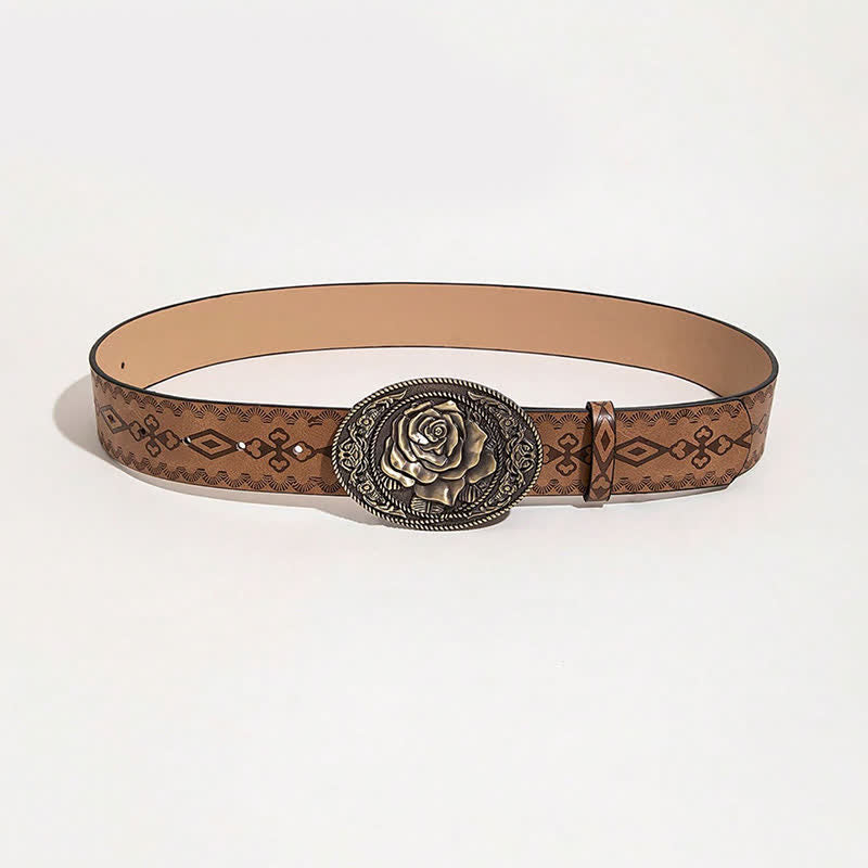Ceinture en cuir imprimé avec boucle en forme de rose de style occidental