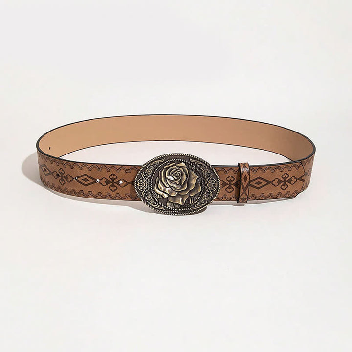 Ceinture en cuir imprimé avec boucle en forme de rose de style occidental