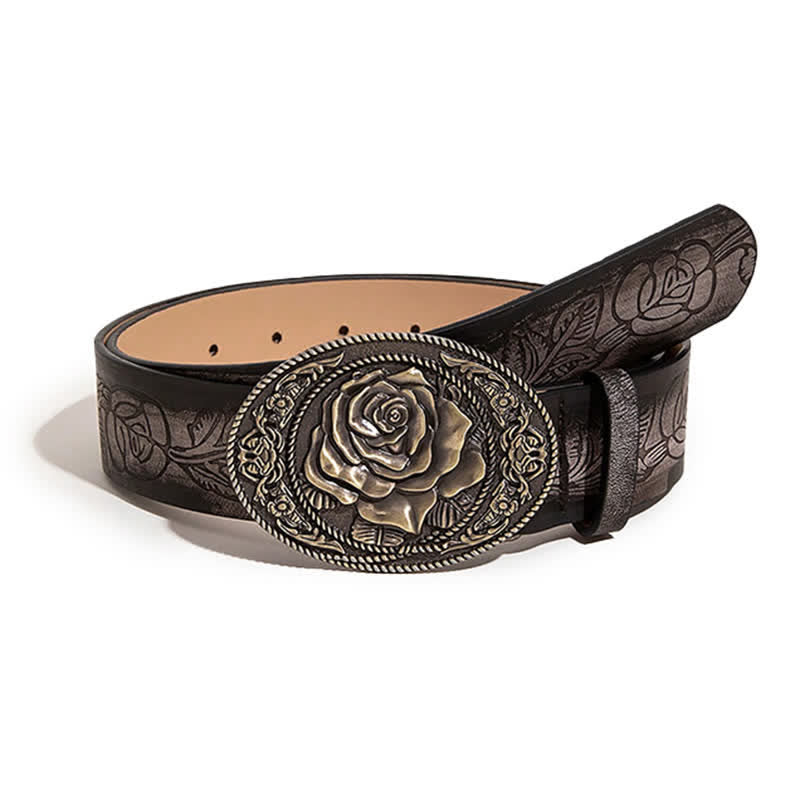 Ceinture en cuir imprimé avec boucle en forme de rose de style occidental