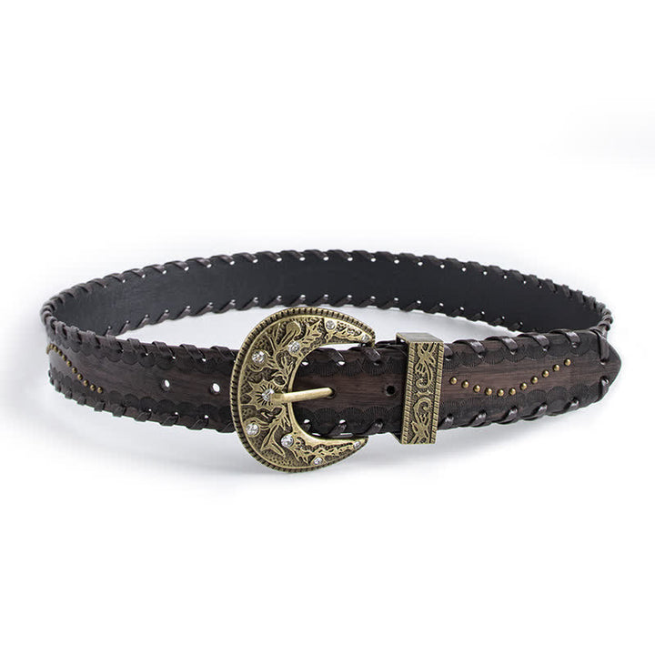 Ceinture en cuir gaufré à rivets et strass rétro pour femme