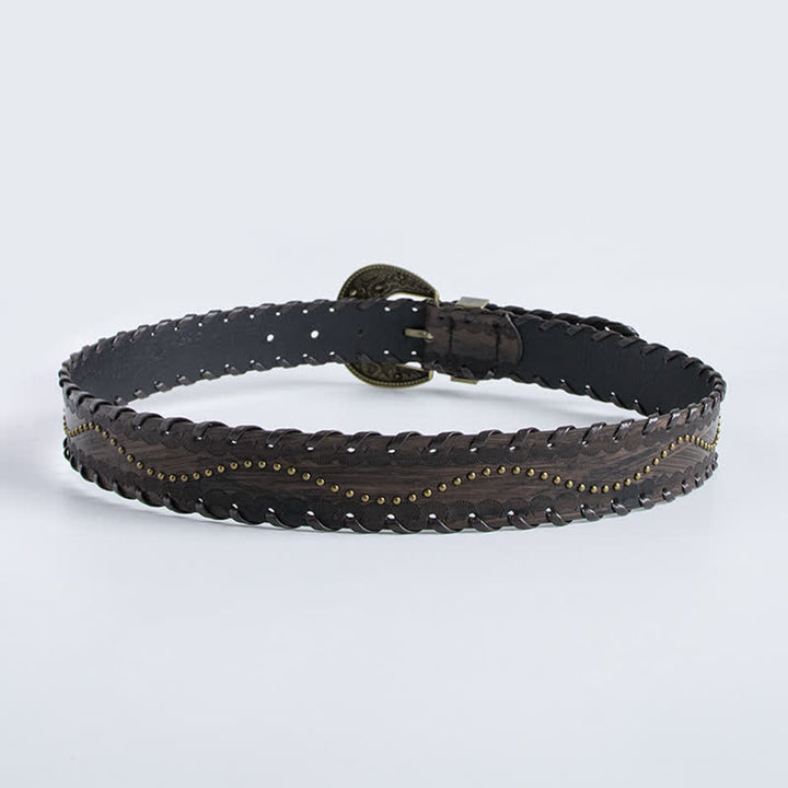 Ceinture en cuir gaufré à rivets et strass rétro pour femme