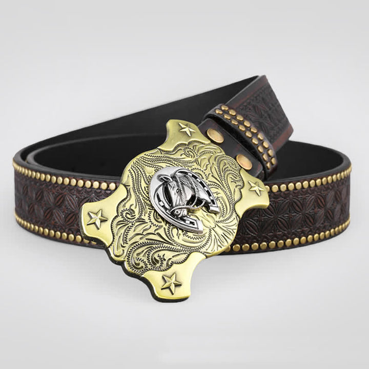 Ceinture en cuir cloutée à rivets en relief pour cheval western pour homme