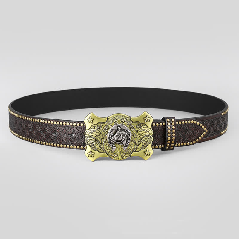 Ceinture en cuir cloutée à rivets en relief pour cheval western pour homme
