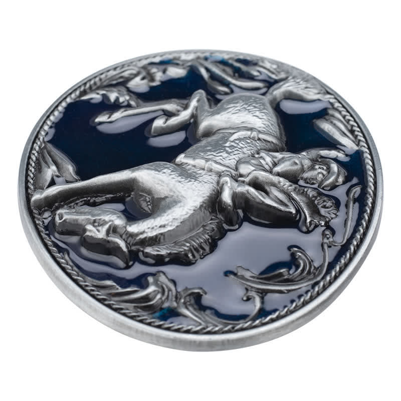 Ceinture en cuir avec boucle d'équitation en émail bleu pour homme