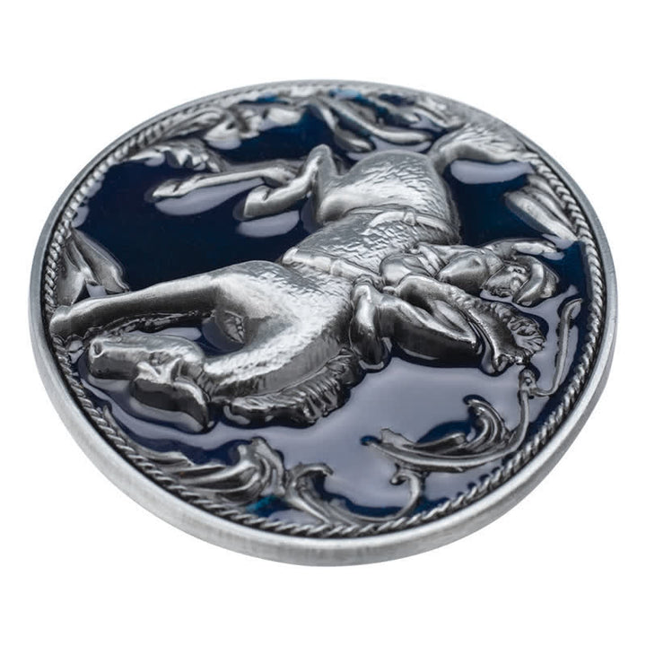 Ceinture en cuir avec boucle d'équitation en émail bleu pour homme