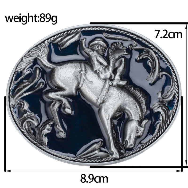 Ceinture en cuir avec boucle d'équitation en émail bleu pour homme