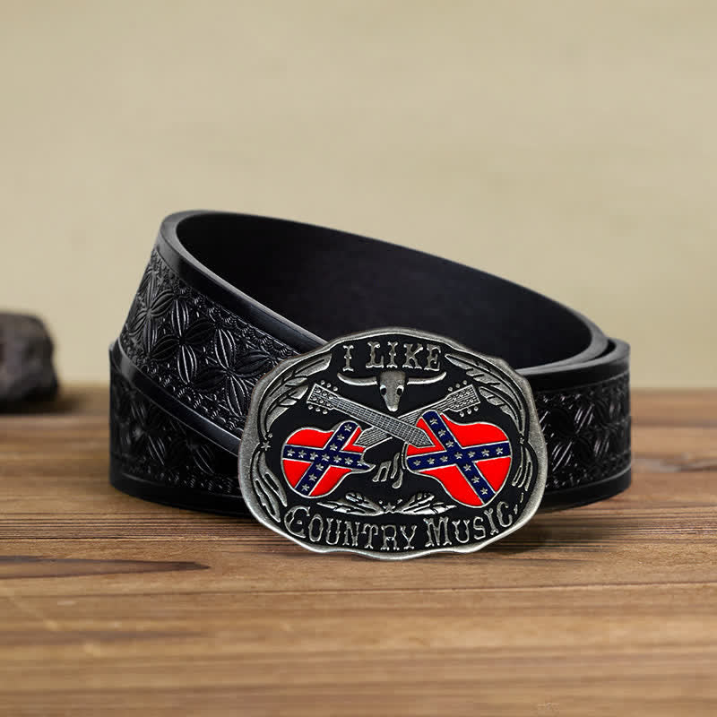 Ceinture en cuir à boucle taureau pour homme, motif guitare country