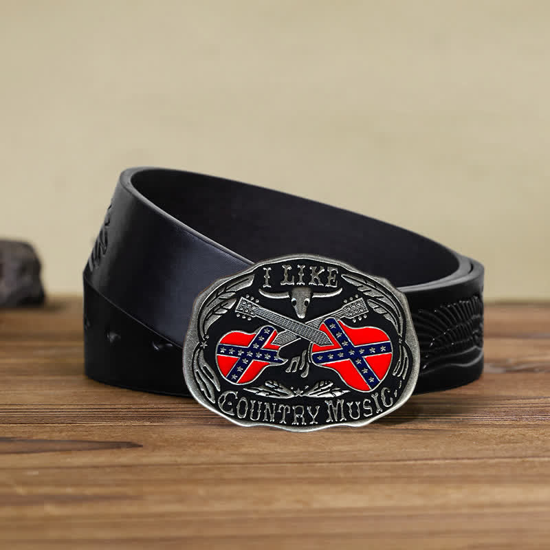 Ceinture en cuir à boucle taureau pour homme, motif guitare country
