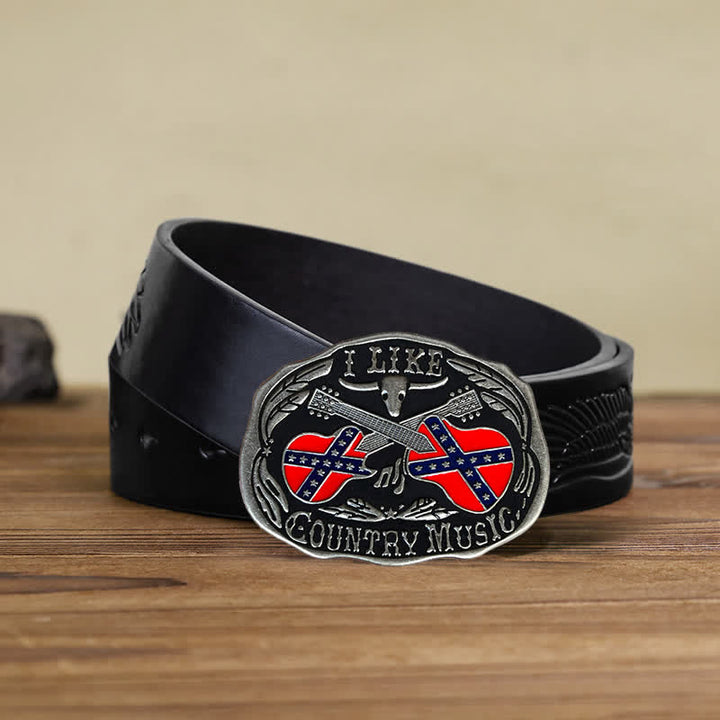 Ceinture en cuir à boucle taureau pour homme, motif guitare country