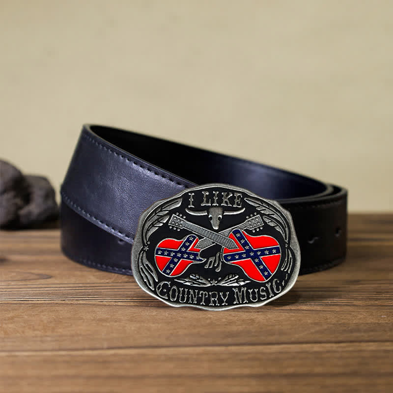 Ceinture en cuir à boucle taureau pour homme, motif guitare country