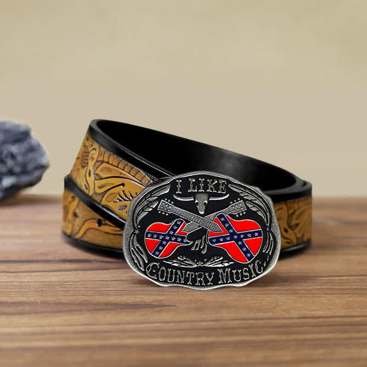 Ceinture en cuir à boucle taureau pour homme, motif guitare country