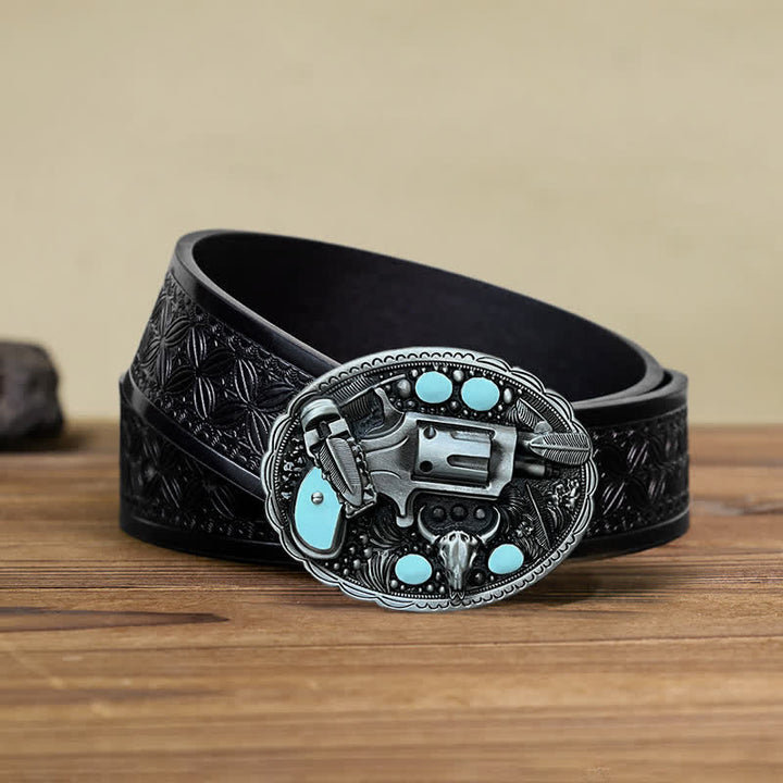 Ceinture en cuir à boucle tête de taureau pour homme