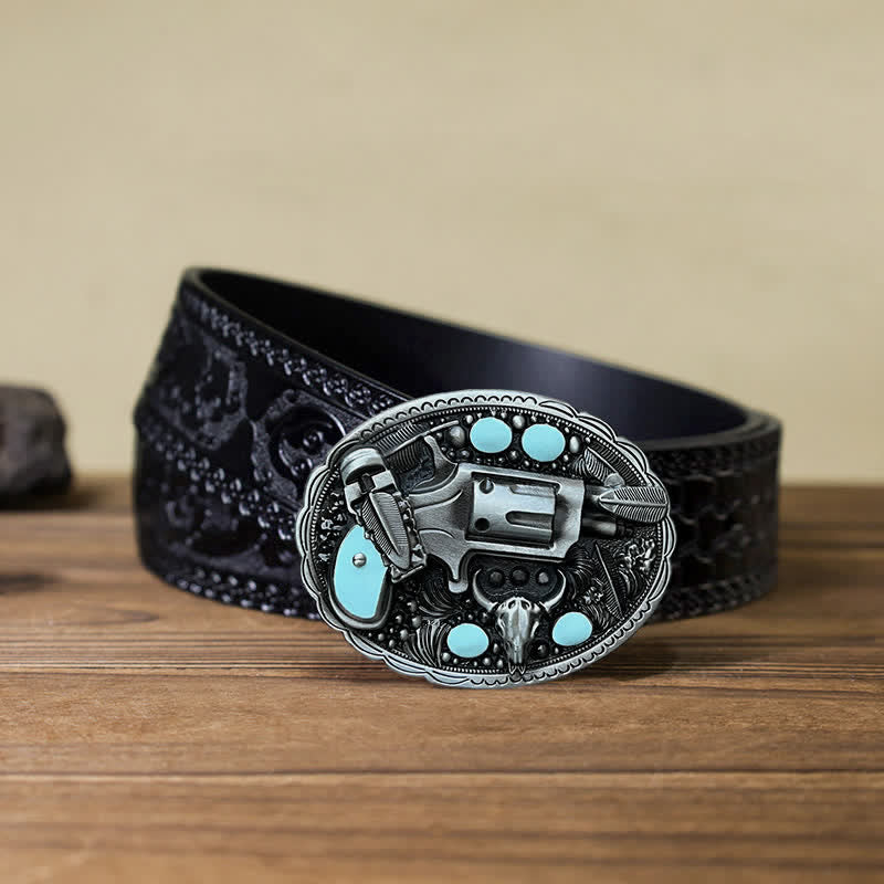 Ceinture en cuir à boucle tête de taureau pour homme