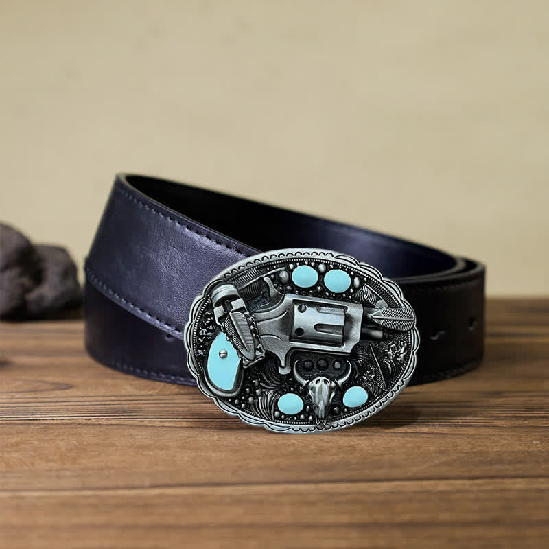 Ceinture en cuir à boucle tête de taureau pour homme