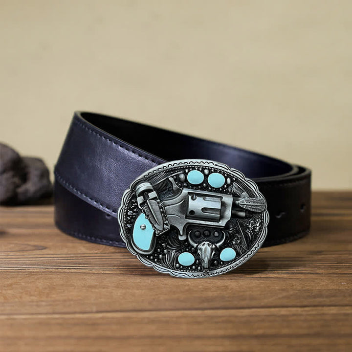 Ceinture en cuir à boucle tête de taureau pour homme