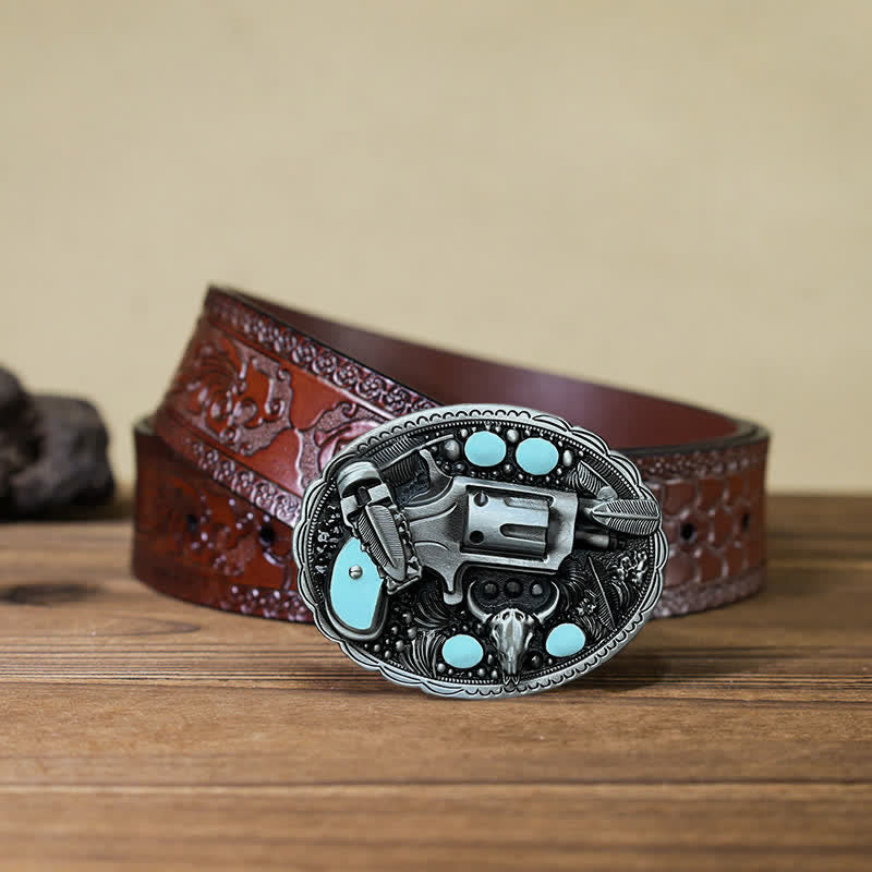 Ceinture en cuir à boucle tête de taureau pour homme