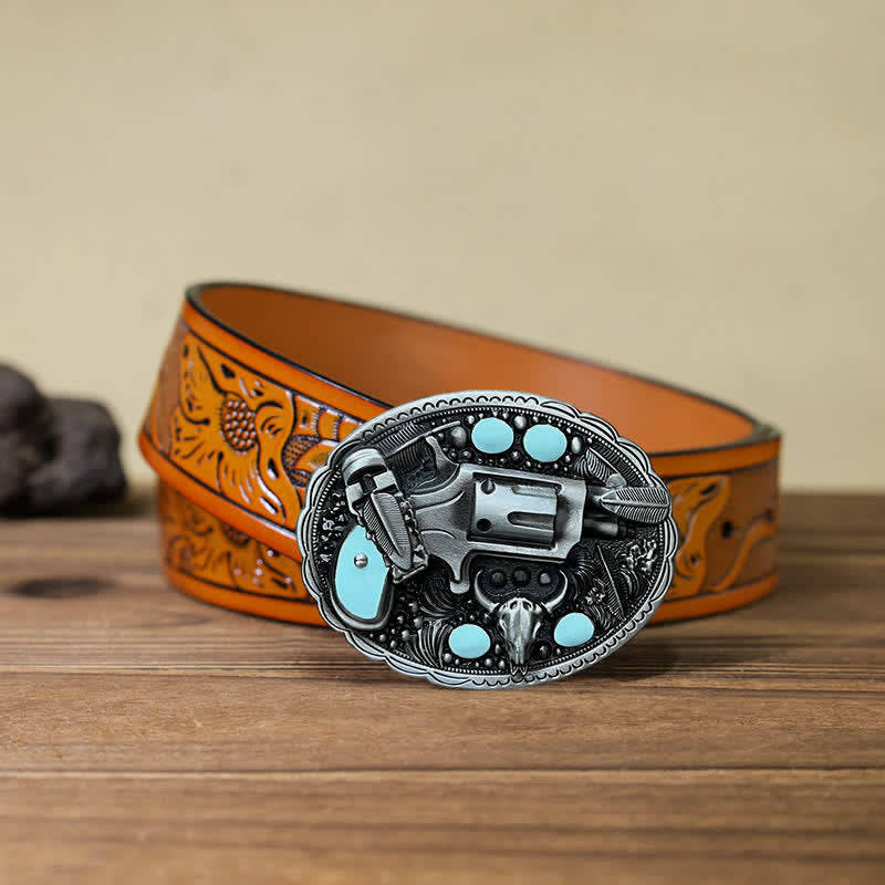 Ceinture en cuir à boucle tête de taureau pour homme