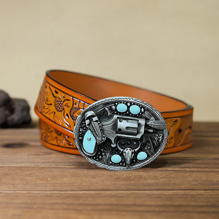 Ceinture en cuir à boucle tête de taureau pour homme