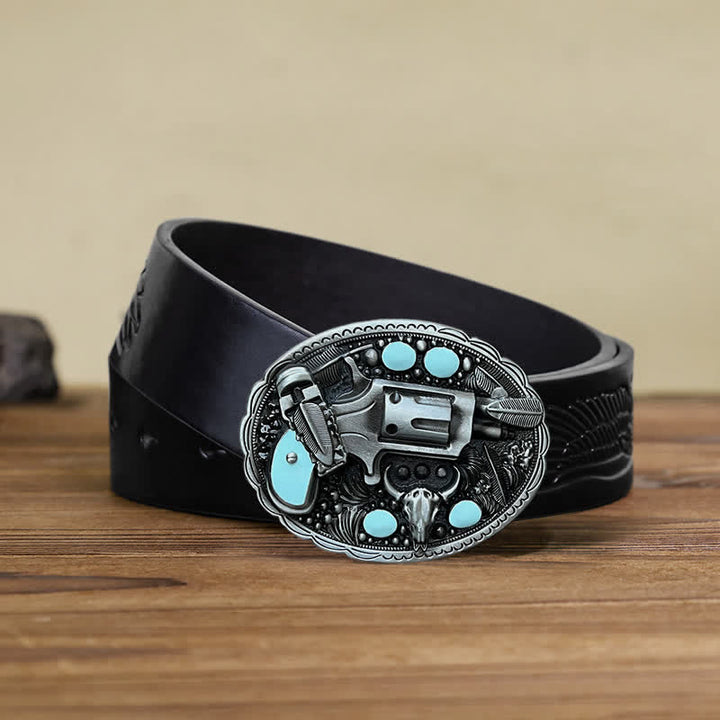 Ceinture en cuir à boucle tête de taureau pour homme