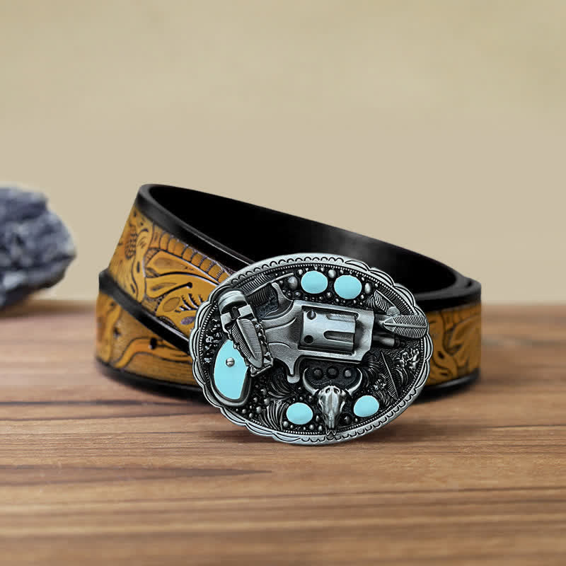 Ceinture en cuir à boucle tête de taureau pour homme