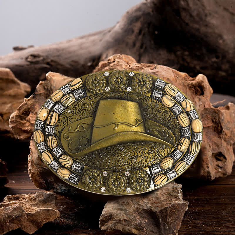 Ceinture en cuir avec boucle décorative en perles dorées pour chapeau de cowboy pour homme