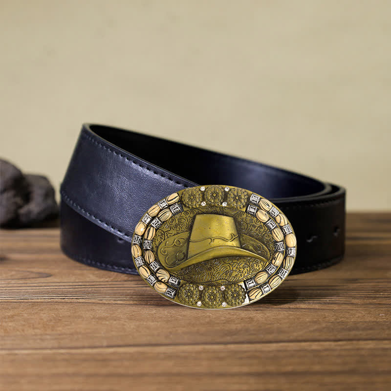 Ceinture en cuir avec boucle décorative en perles dorées pour chapeau de cowboy pour homme