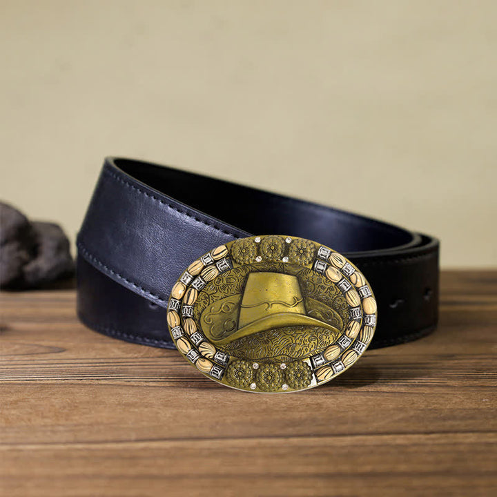 Ceinture en cuir avec boucle décorative en perles dorées pour chapeau de cowboy pour homme