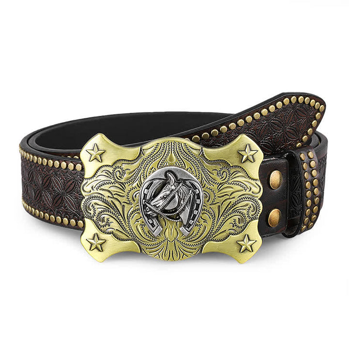 Ceinture en cuir cloutée à rivets en relief pour cheval western pour homme