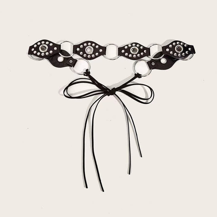 Ceinture en cuir gothique pour femme avec anneau circulaire et rivets