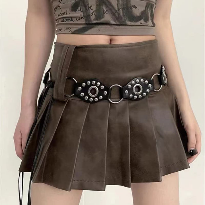 Ceinture en cuir gothique pour femme avec anneau circulaire et rivets