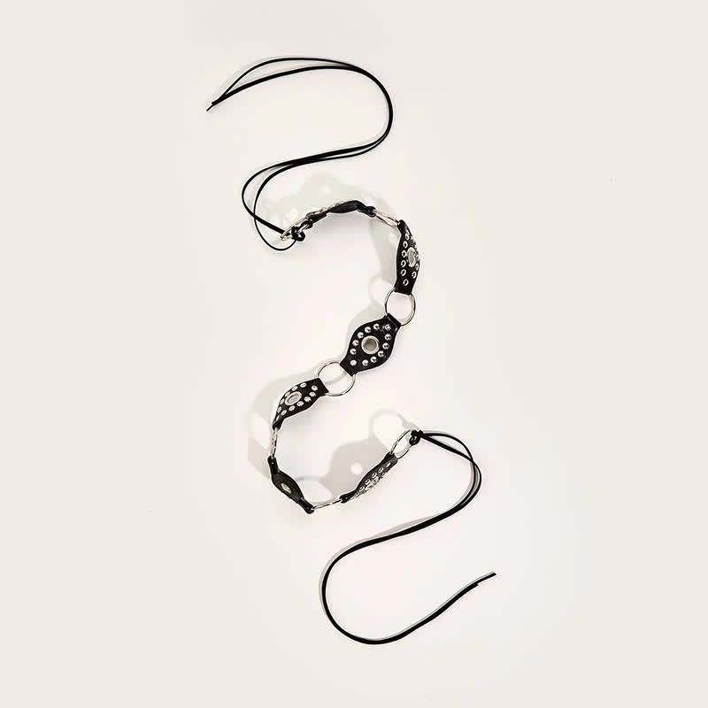 Ceinture en cuir gothique pour femme avec anneau circulaire et rivets