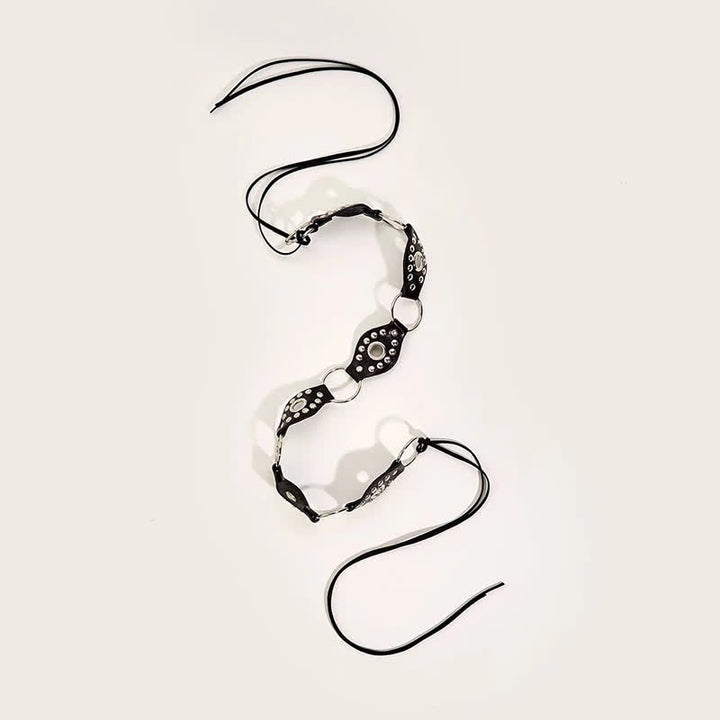 Ceinture en cuir gothique pour femme avec anneau circulaire et rivets