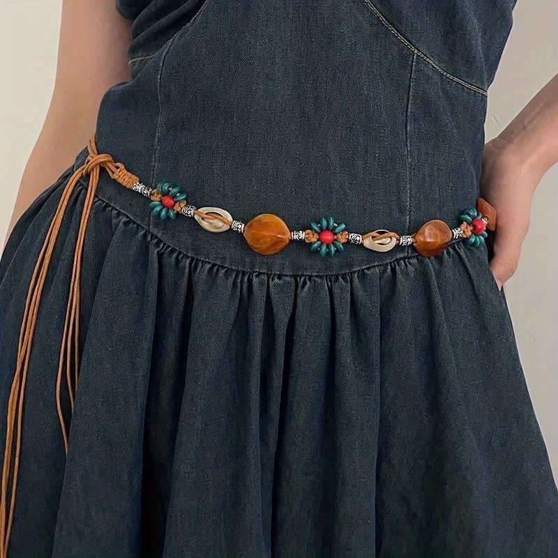 Ceinture tressée style bohème à perles et coquillages pour femme