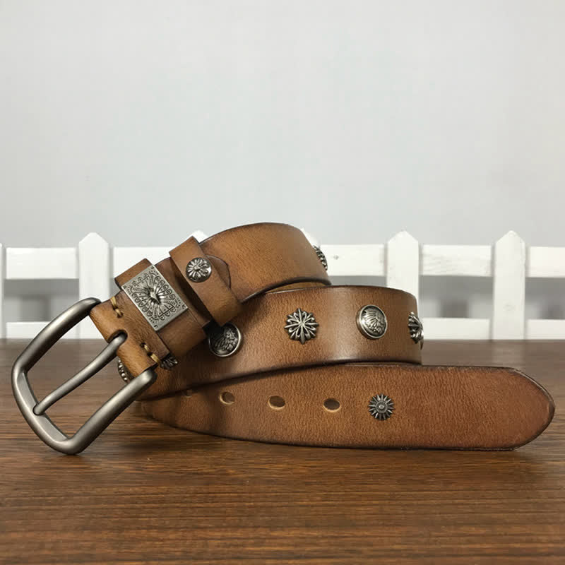 Ceinture en cuir décontractée à rivets métalliques rétro pour jeans