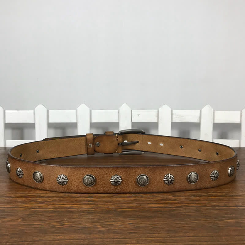 Ceinture en cuir décontractée à rivets métalliques rétro pour jeans