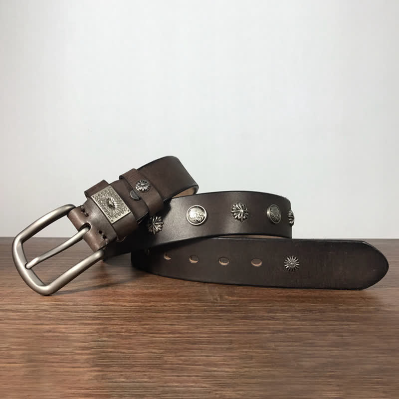 Ceinture en cuir décontractée à rivets métalliques rétro pour jeans