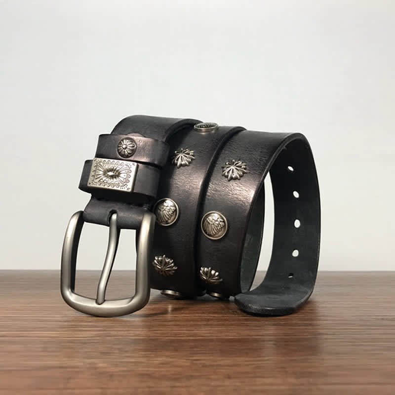 Ceinture en cuir décontractée à rivets métalliques rétro pour jeans