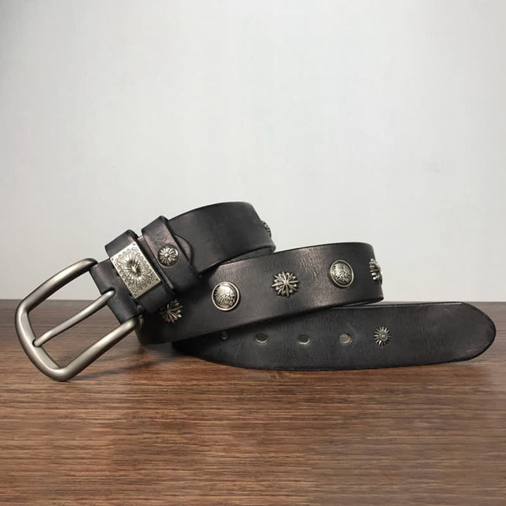 Ceinture en cuir décontractée à rivets métalliques rétro pour jeans