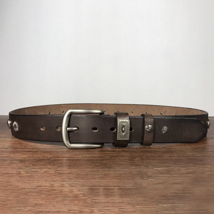 Ceinture en cuir décontractée à rivets métalliques rétro pour jeans