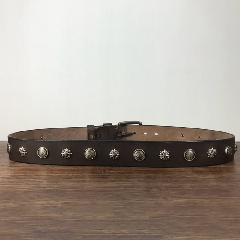 Ceinture en cuir décontractée à rivets métalliques rétro pour jeans