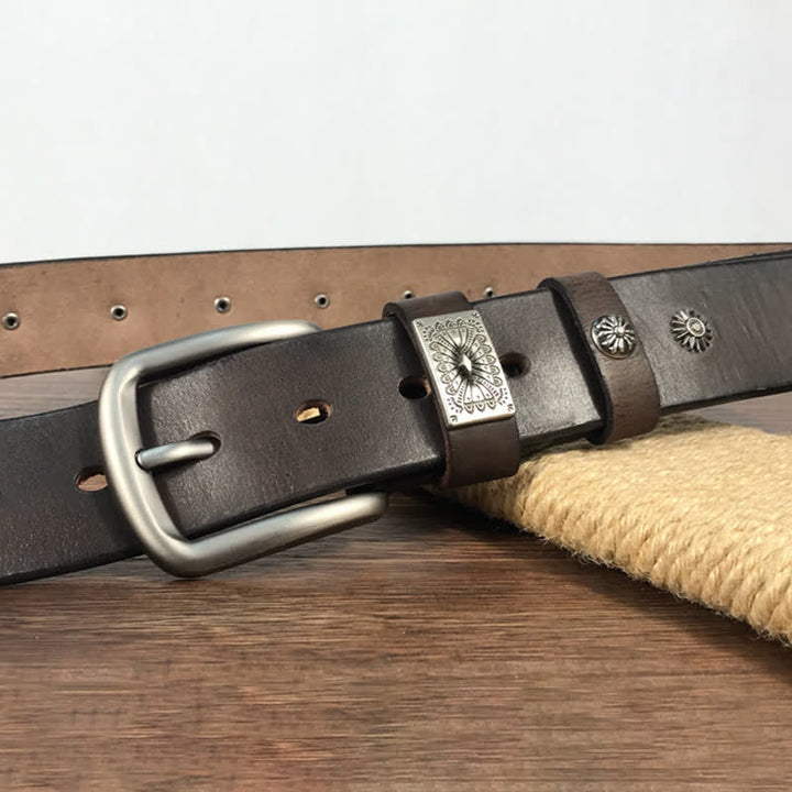 Ceinture en cuir décontractée à rivets métalliques rétro pour jeans