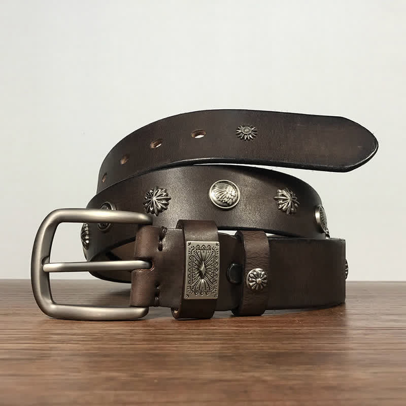 Ceinture en cuir décontractée à rivets métalliques rétro pour jeans