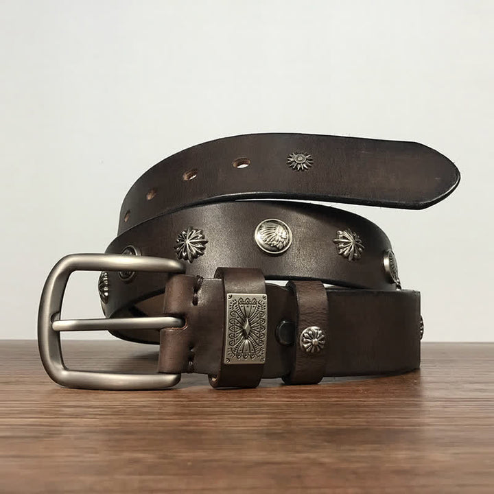 Ceinture en cuir décontractée à rivets métalliques rétro pour jeans