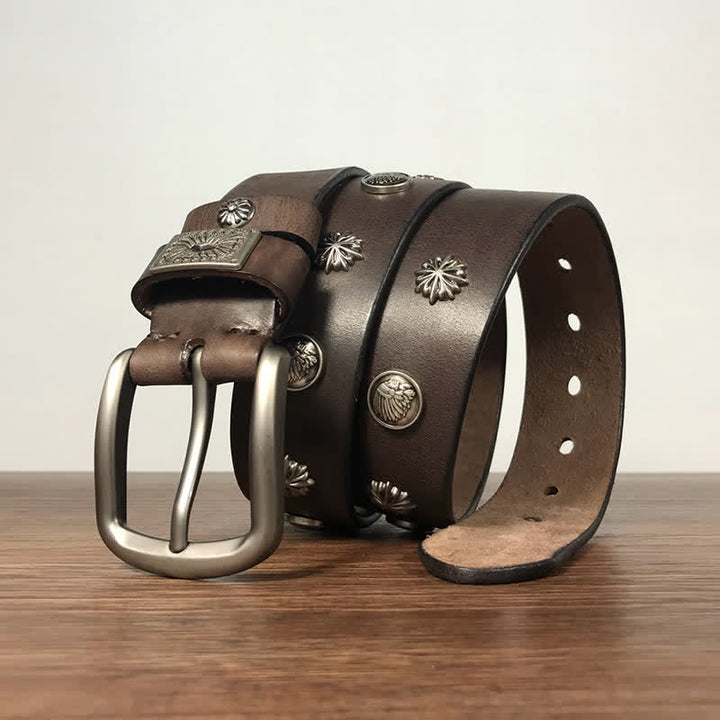 Ceinture en cuir décontractée à rivets métalliques rétro pour jeans