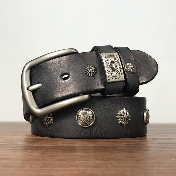Ceinture en cuir décontractée à rivets métalliques rétro pour jeans