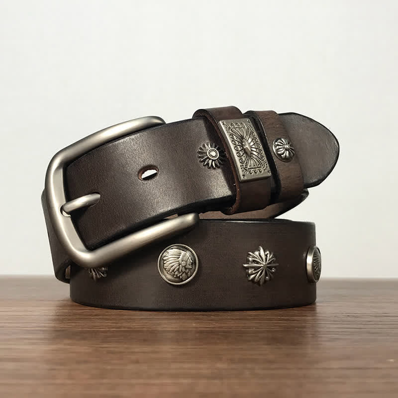 Ceinture en cuir décontractée à rivets métalliques rétro pour jeans