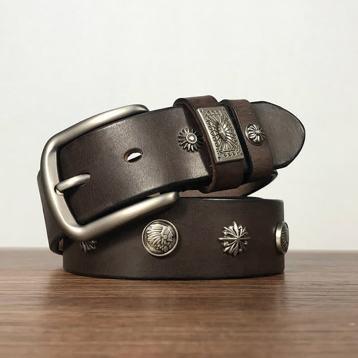 Ceinture en cuir décontractée à rivets métalliques rétro pour jeans
