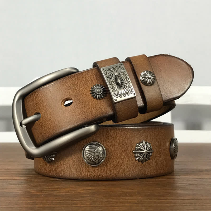 Ceinture en cuir décontractée à rivets métalliques rétro pour jeans
