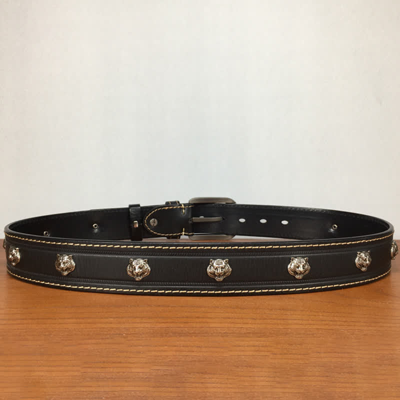 Ceinture en cuir cloutée à rivets en forme de tigre unique