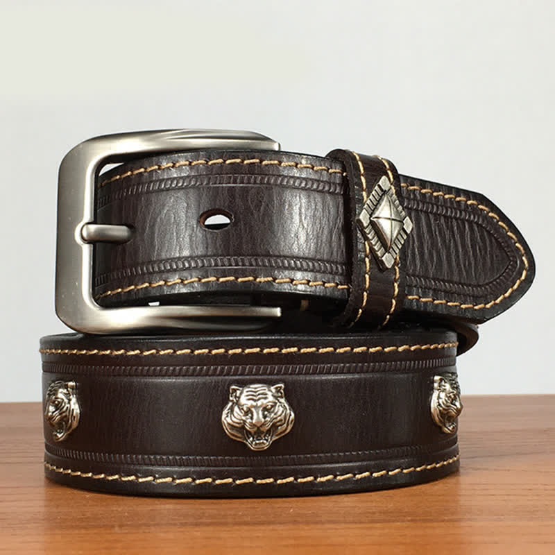 Ceinture en cuir cloutée à rivets en forme de tigre unique